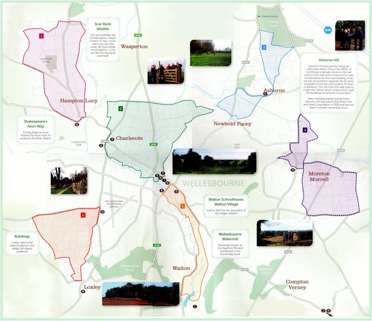 Map of Wellesbourne Area showing all 6 Walks